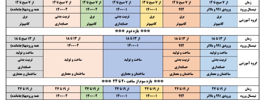 جدول زمانبندی انتخاب واحد نیمسال اول سالتحصیلی 1401-1402