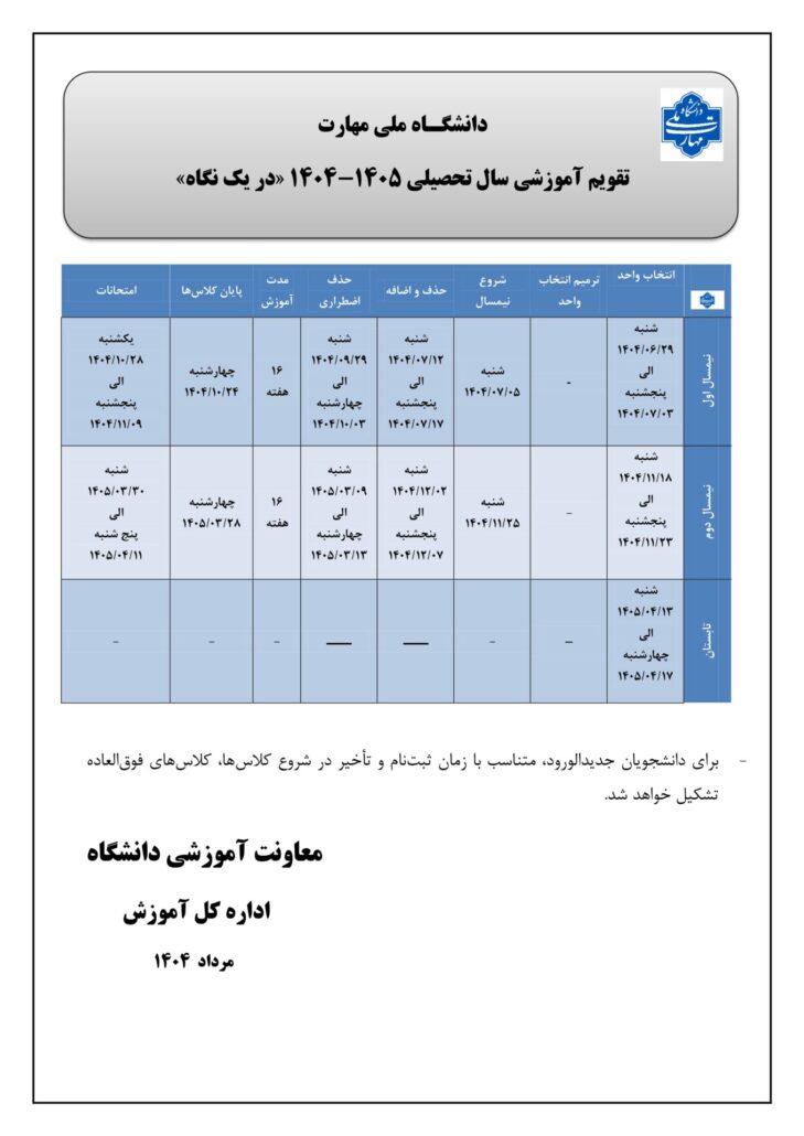 تقویم آموزشی سال تحصیلی 4141-4145 »در یک نگاه«